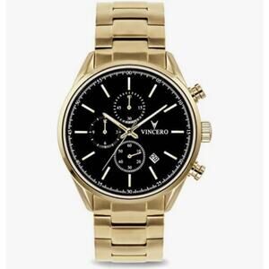 Vincero Chrono S Gold Watch Men Black Dial Luxury Stainless Steel Quartz NEW